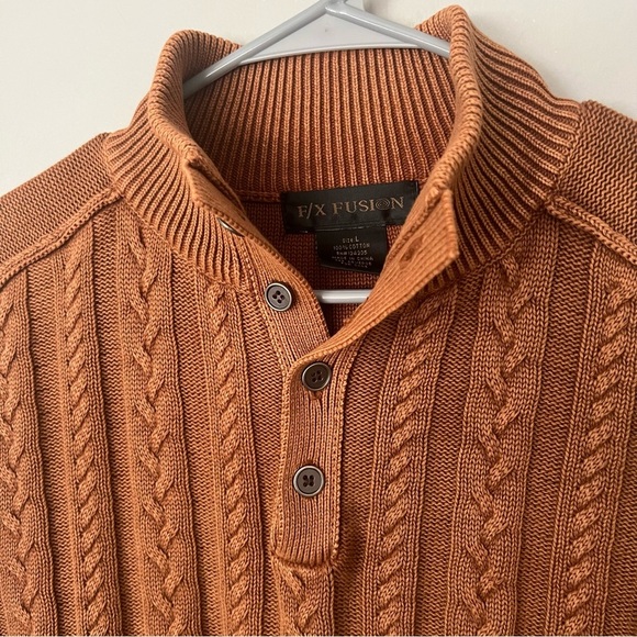 Vintage FX Fusion Men’s Cable Knit Fisherman Sweater Cotton Mock Neck Large - Picture 4 of 10